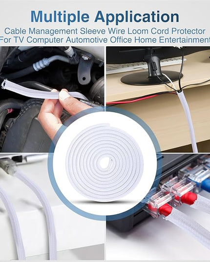 Nilight Cable Sleeve,10ft-1/4inch Cord Management Sleeves, Braided Sleeving, Split Self Wrapping Wire Loom for Computer Electrical Automotive Harness Protector Organizer, White
