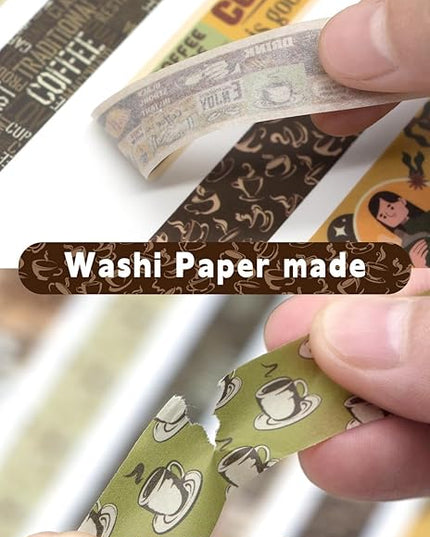 KOVANO Coffee Themed Washi Tape Set, 14 Rolls Vintage Crafts Tape, Art Decorative Tape for Scrapbooking Supplies, Junk Journal, Bullet Journaling, Vision Board Supplies