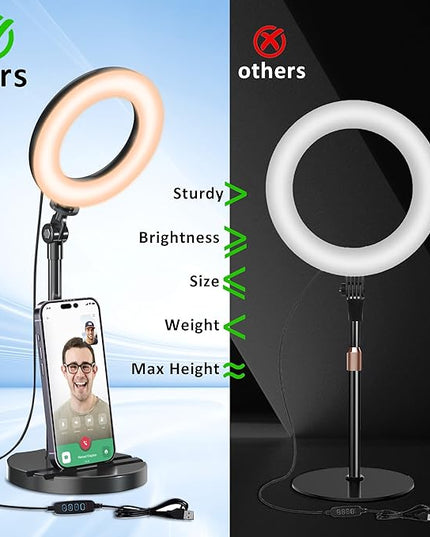 Desk Ring Light with Telescopic Stand, Travel Desktop Hola Light for Phone Selfie Laptop Zoom Video Calls Makeup Tiktok Reels Live Streaming