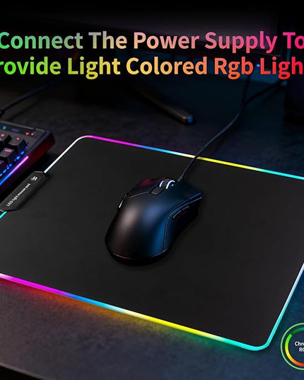 RGB Glass Mouse Pad for Gaming, Professional Esport Ultra Smooth Mouse Mat, Dimmable Border Lighting Color Mousepad with Stable Rubber Base, Speed Control for Games and Office (Blue, 13.8" x 10.2")
