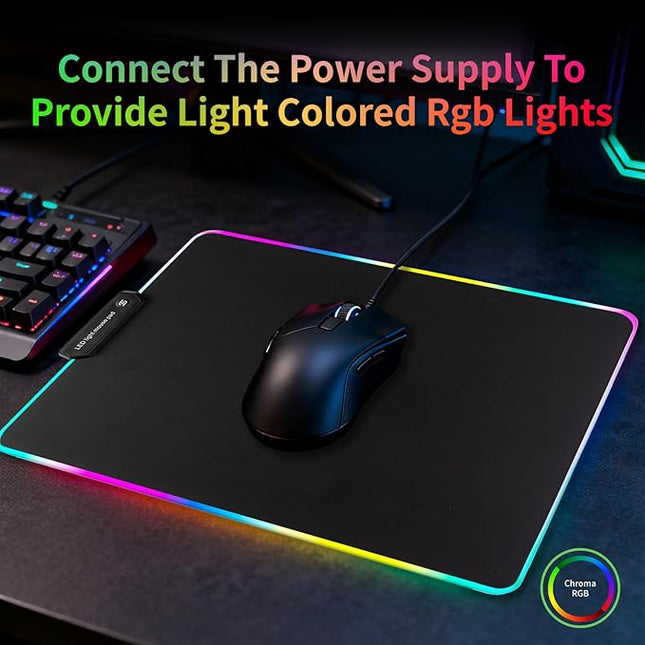 RGB Glass Mouse Pad for Gaming, Professional Esport Ultra Smooth Mouse Mat, Dimmable Border Lighting Color Mousepad with Stable Rubber Base, Speed Control for Games and Office (Black, 13.8" x 10.2")