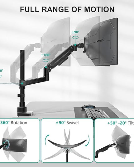 WALI Heavy Duty Monitor Arm Desk Mount for 13-49 Inch Ultrawide Screens, Single Monitor Arm with Full Motion Tilt, Swivel, Rotation, Holds up to 44 lbs, C-Clamp Mount for VESA 75/100mm (GSDM001-P)