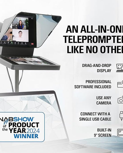 Elgato Prompter – Teleprompter with Built-in Screen for YouTube, Twitch, Zoom and More, 1080 pixels, Supports DSLR/Webcam/Smartphone, Drag & Drop Monitor Display, Works with Mac/PC & Stream Deck