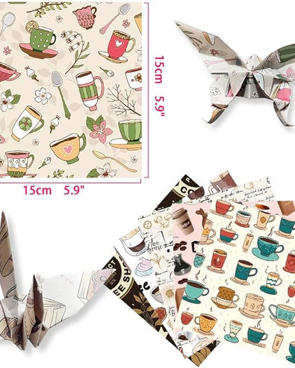 Square Origami Paper 6x6 Double Sided 50 Sheets 50 Colors 70GSM Origami Kit Japanese Chiyo Easy Fold Arts Crafts DIY Handwork Coffee