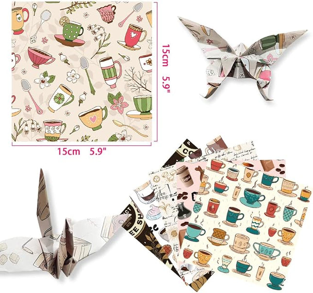 Square Origami Paper 6x6 Double Sided 50 Sheets 50 Colors 70GSM Origami Kit Japanese Chiyo Easy Fold Arts Crafts DIY Handwork Coffee