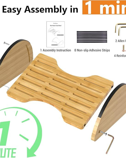 Bamboo Foot Rest for Under Desk at Work - Reversible Rocking Under Desk Footrest 2-in-1 with 6 Adjustable Heights, Ergonomic Foot Rest Under Desk with Anti-Slip Surface for Home, Office and Gaming