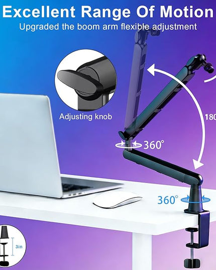Microphone Boom Arm - Heavy Duty Low Profile Metal Mic Arm Stand with Desk Clamp & Cable Management, 360° Rotatable, Fits Shure SM7B/MV7, Blue Yeti, Fifine AM8, AT2020 for Podcasting & Gaming