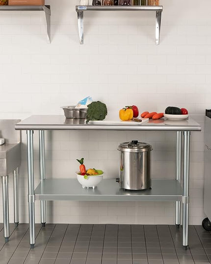 HARDURA Stainless Steel Table 24X48 Inches with Undershelf and Galvanized Legs NSF Heavy Duty Commercial Prep Work Table for Restaurant Kitchen Home and Hotel