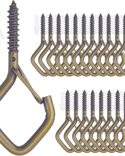 Sexoeie 20PCS Eye Screw Hooks for Hanging Heavy Duty with Safety Buckle.Metal Ceiling Hooks for Hanging Plants,Cup,Wind Chime,Bird Feeders,String Lights at Indoor&Outdoor,2.36 Inch(No Drill Bit)