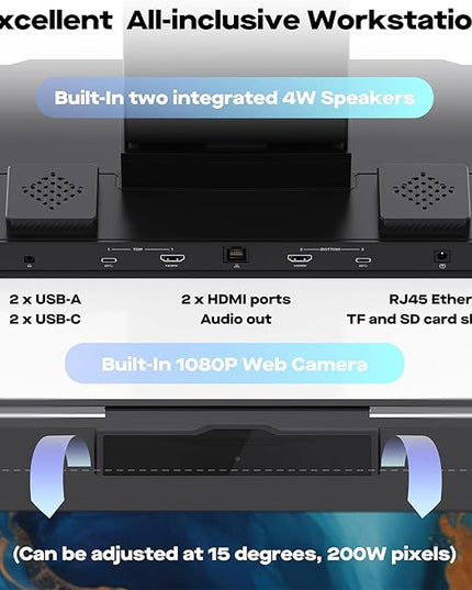 Mobile Pixels Geminos T (2 x 24 inch) Dual Stacked Computer Monitor with All-inclusive Workstation, 65W USB-C Charging Touchscreen, 1080P Webcam&Speakers, USB-A/USB-C/HDMI, Ergo Design (2 Monitors)