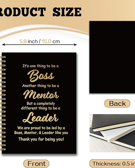 YAZMEEN Boss Black Gold Spiral Notebook（160 Pages） Thank You Blank Hardcover Notebook Journal Boss Appreciation Gift Retirement Farewell Gift Funny Birthday Gift for Boss Leader Mentor Manager Friend