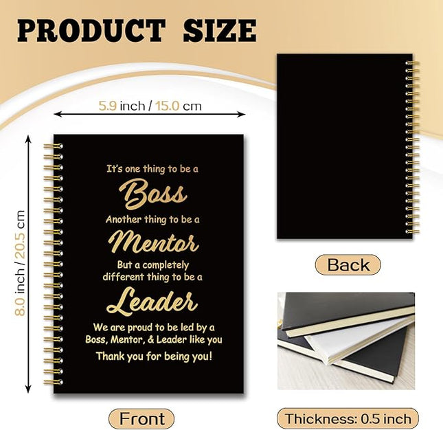 YAZMEEN Boss Black Gold Spiral Notebook（160 Pages） Thank You Blank Hardcover Notebook Journal Boss Appreciation Gift Retirement Farewell Gift Funny Birthday Gift for Boss Leader Mentor Manager Friend