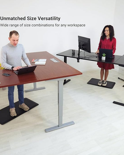 Progressive Desk Height Adjustable Computer Standing Desk - L Shaped 70" x 55" Corner Electric Stand Up Rising Workstation - Black Frame, Warm White Top