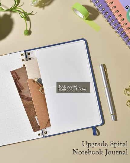 Dotted Spiral Journal Notebook, A5 Hardcover Spiral Journals for Women Men, 100 GSM Dot Grid Paper Notebooks, 150 Pages Spiral Bullet Dotted Notebook for Writing Note Taking 5.75" x 8.38", Navy Blue