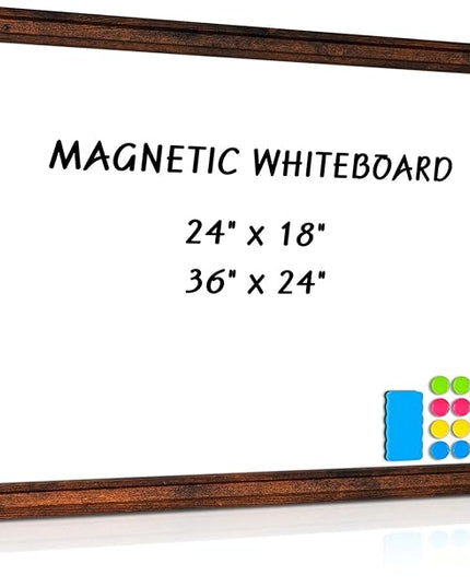 Large White Board for Wall, 36'' x 24'' Magnetic Dry Erase Board, Decorative Whiteboard, Brown Vintage Wooden Frame