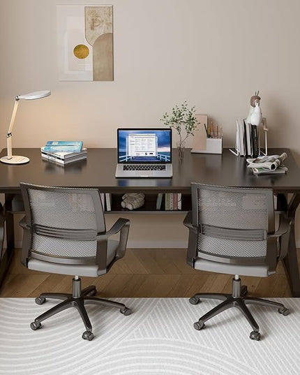 Extra Long Desk with Bookshelf - 63" Double Long Writing Table for 2-Person Workstation, Modern Study Work Computer Desk for Home and Office, Black