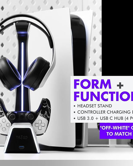 Tilted Nation Gaming Headset and Controller Stand | Premium PS5 Accessories (Clean Space with Charging Station) Headphone and Controller Holder for Desk, PlayStation 5, Xbox Game,