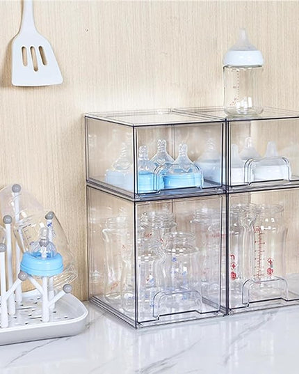 Vtopmart Stackable Storage Drawers Set of 5, Clear Plastic Organizer Bins for Baby Bottle, Beauty Supplies Storage, Ideal for Kichen Countertop, Vanity, Bathroom, Cabinet, Pantry Organization