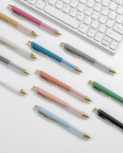 Linbsunne Ballpoint Pens Black Medium Point 1mm Pen with Super Soft Grip Ball Point Pen for Men Women Retractable Pens (gold-12 pcs)