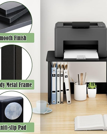 MARTY Printer Stand with Storage for Desk, Desktop Printer Stand Shelf Organzier for Home/Office Heavy Duty Printer Riser Under Desk Small Printer Table for Fax Machine Copier Scanner(Black)