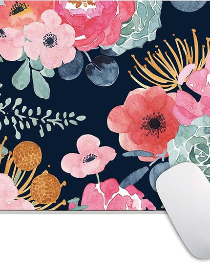 Square Mouse Pad Pink Flower, Personalized Premium-Textured Custom Mouse Mat Design, Washable Mousepad Cloth, Non-Slip Rubber Base Computer Mouse Pads for Wireless Mouse