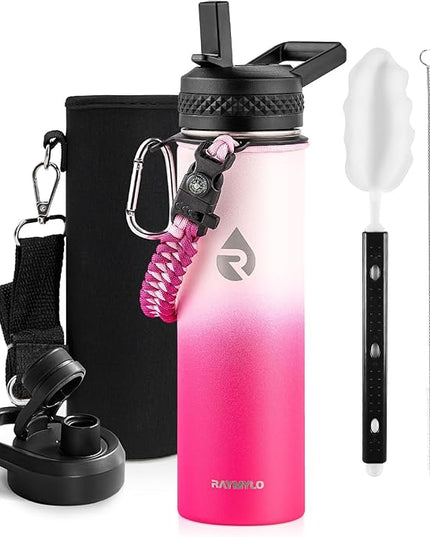 Insulated Water Bottle 20 oz, Triple Wall Vacuum Stainless Steel (Cold for 48 Hrs), Leak Proof & Non-BPA, Kids Water Bottle Jug for School with Straw Spout Lids, Ombre Pink