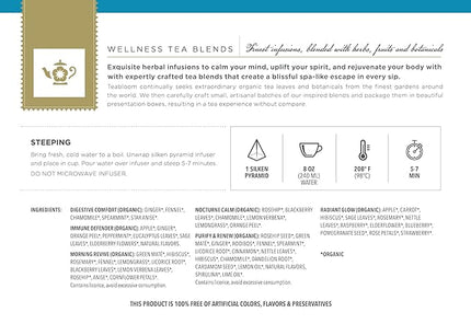 Teabloom Wellness Tea Collection – Fruit & Herbal Assortment with 12 Plant-Based Pyramid Sachets, Organic Ingredients, Elegant Presentation Box, Thoughtful Gift for Tea Lovers