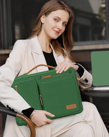 MOSISO 360 Protective Laptop Case 13.3 inch, 13-13.3 inch Laptop Sleeve Compatible with MacBook Air/Pro 13 / Pro 14,HP Dell Acer ASUS,Side Open Carrying Case with 4 Zipper Pockets&Handle,Jungle Green