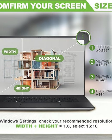 Magnetic Laptop Privacy Screen 16 inch for 16:10 Computer Monitor, Removable Anti-Glare Screen Privacy Shield, Screen Filter and Protector for Laptop (13 9/16" × 8 1/2"), Fits (WUXGA 1920×1200)