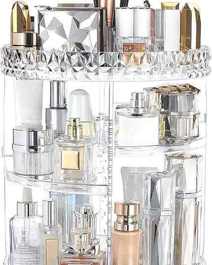 ZHIAI 360 Rotating Makeup Organizer, Large Capacity Cosmetics Organizer for Perfume Holder Organizer Countertop, DIY Adjustable Bathroom Makeup Carousel Holder Rack, Clear Diamond