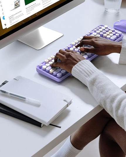 MOFII Wireless Keyboard and Mouse Combo,2.4GHz Retro Full-Size Keyboard with Number Pad and Cute Wireless Mouse for Computer PC Desktops Laptop WindowsxP/7/8/10 Purple Colorful