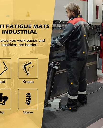 3 x 6 FT Anti Fatigue Mats Industrial 15/16 Inch Thick Soft Sponge Ergonomic Mat Durable Heavy Duty Diamond Plate for Standing Non Slip Industrial Grade Floor Mat for Leg & Back Pain (Gray)