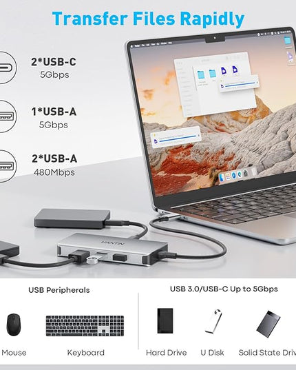 USB C Docking Station Dual Monitor, 10-in-1 USB C to Dual HDMI Adapter with 2HDMI Ports, USBC & USBA 3.0, SD/Micro SD, 100W PD, Laptop Docking Station for Dell XPS/HP/Lenovo/Mac/Surface etc
