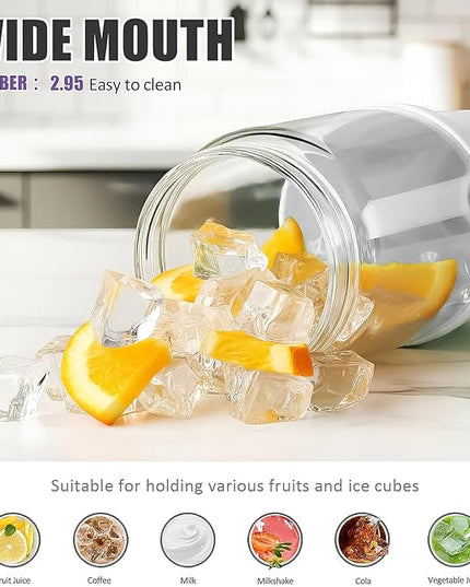 Glass Tumbler with Carry Handle, Clear Glass Water Bottle with Leakproof Lid, Spout Lid&Straw, BPA-Free, 32 oz, White