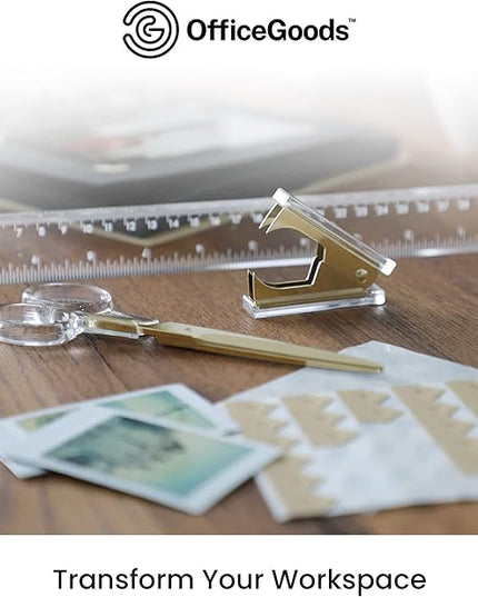 OfficeGoods 3 Piece Acrylic Desk Set - Includes Ruler, Staple Remover, Scissors - Functional & Elegant Desk Accessories - Stationary Tools for Home, Office, and School - Gold