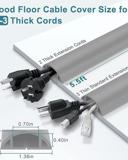 5.5FT Floor Cord Cover, Grey Soft Cable Cover Floor, Large Size Extension Cord Covers for Floor, Power Cord Protector Floor Wire Cover - Cord Channel Diameter: 0.7" (W) x 0.4" (H)