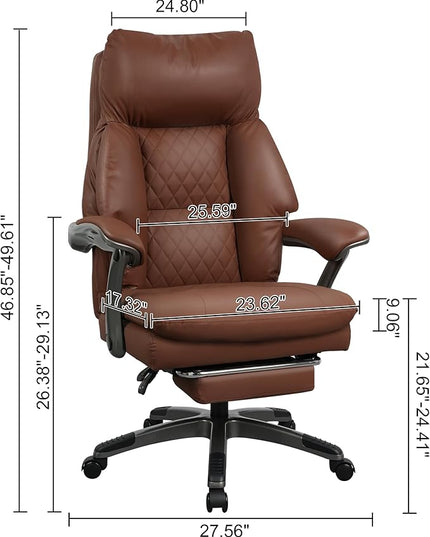 Leather Office Chair with Footrest, Reclining Desk Massage Chair with 3-Speed Cooling Seat (Ventilation) & Heated Lumbar, Big & Tall 400 lbs, Light Coffee