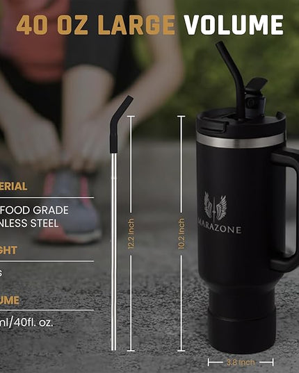 40 oz Insulated Tumbler with Handle and Straw – Stainless Steel Double Wall Vacuum Cup Fits Car Cup Holder, Hot Cold Travel Mug, BPA Free Reusable Water Bottle for Men Women - Midnight Black
