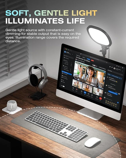 PQRQP 2 Packs Ring Light with Stand, Adjustable Desktop Lamp with Phone Mount, CRI 97+ Studio-Grade Video Conference Light for Video Calls, Home Office, TikTok Live & Vlog Filming (Nocturnal Black)