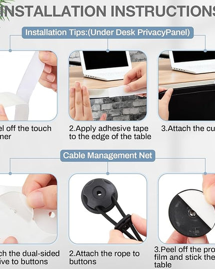 Tegeme Under Desk Privacy Panel with Cable Management Net Desk Skirt Self Adhesive Modesty Panel with Cord Organizer Pockets for Office Home Standing Workstation (60 '')