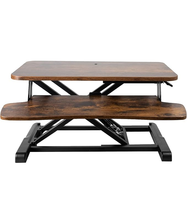 VIVO 26 inch Desk Converter, K Series, Height Adjustable Sit to Stand Riser, Dual Monitor and Laptop Workstation with Keyboard Tray, Rustic Vintage Brown Top, Black Frame, DESK-V026KN