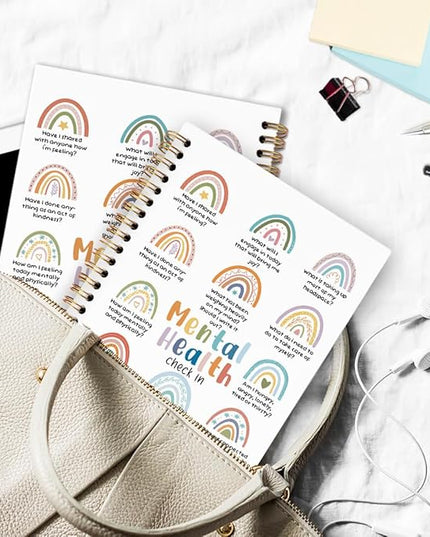 dvhdajed Boho Rainbow Mental Health Spiral Notebook, Mental Health Therapy Journaling Notebooks, Self Care Journal Notebooks for Women psychologist, Boho Therapy Office School Supplies Gifts, 5.5x8.3