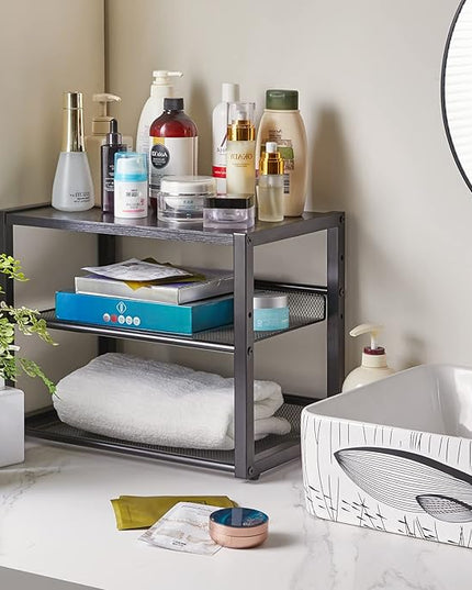 YMYNY Desktop Printer Stand, 3 Tiers Desk Organizer with Adjustable Storage Shelves, Multi-Purpose Printer Shelf for Home Office, Fax Machine, Scanner, Files, Books, Black, UHPT001B