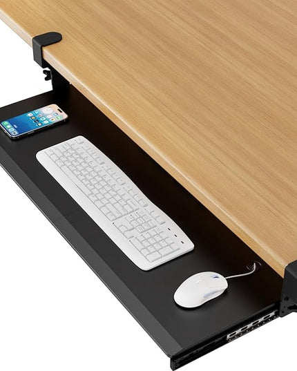 AX WABER Keyboard Tray Under Desk Pull Out with 3 Height Adjustable Extra Sturdy C Clamp Mount System, 32.8 (38 inch Including Clamps) x 12 Inch Slide-Out Platform Computer Drawer for Typing