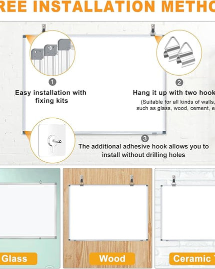 H-Qprobd Magnetic Whiteboard 24" x 18" Dry Erase White Board for Wall, Hanging Mounted Whiteboard with Aluminum Marker Tray