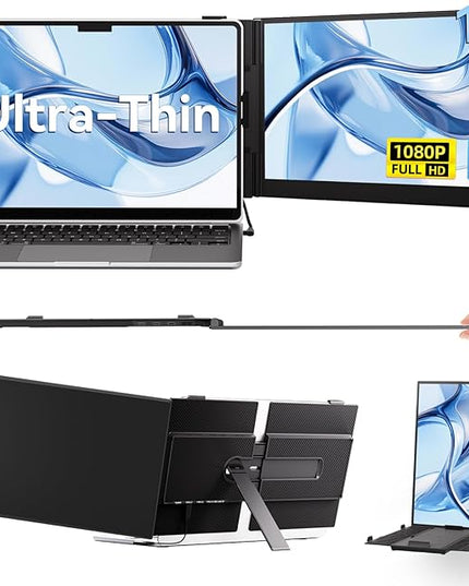 BKVOO 14" Laptop Screen Extender, Ultra-Thin Ligthweight FHD 1080P IPS Laptop Monitor Extender Dual Screen, Portable Monitor for Laptops 13-17.3" USB-C/HDMI Plug and Play for Windows/Mac/Android/PS5