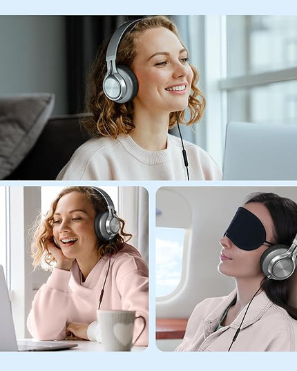 AILIHEN C90 Wired Headphones with Microphone Volume Control, Noise Reduction Foldable Comfortable Over Ear Headphones Wired Durable Nylon 3.5mm Jacket for Tablet/Chromebook/Computer/Adult/Teens(Grey)