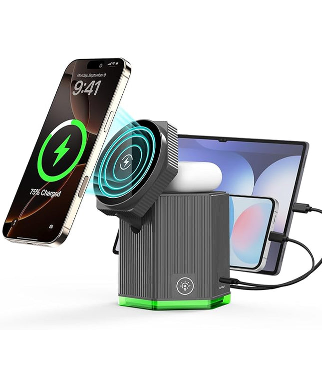 QFUP 5 in 1 Charging Station for Apple iPhone MagSafe Charger, Fast Wireless Charger Stand (1*USB and 2*Type-C) for iPhone 16,15,14,13,12 Series, Apple Watch, AirPods