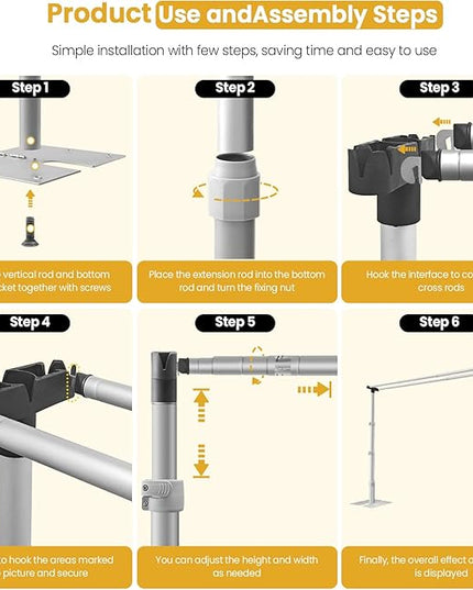 Jiang&Rong 10x10Ft Double Crossbar Backdrop Stand - Pipe and Drape Heavy Duty Adjustable Metal Frame with Drape Kit, Photographic Studio Backdrop Stand for Wedding, Birthday Party, Banquet Decorations