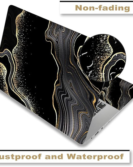 Laptop Skin Sticker Decal,12" 13" 13.3" 14" 15" 15.4" 15.6 inch Laptop Vinyl Skin Sticker Cover Art Protector Notebook PC (2 Wrist Pad Skins Included), Decorative Waterproof, Black Golden Marble